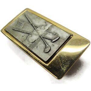 Golf Club Money Clip Gold Tone Stainless Steel Wallet Credit Card Cash ID Holder